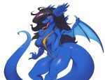  anthro blush breasts dragon female hi_res invalid_color jvdragoness larkdraws long_tongue nipples reptile scalie simple_background slingkini smile tongue white_background wings 
