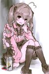  1girl ahoge black_bow black_bowtie black_shoes black_skirt black_socks bow bowtie cellphone center_frills collared_shirt cross-laced_clothes cross-laced_sleeves deezydays detached_sleeves fingernails frilled_shirt_collar frills grey_hair hair_between_eyes hair_ornament hair_ribbon hairclip heart heart-shaped_pupils heart_ahoge heart_hair_ornament high-waist_skirt highres jirai_kei kneehighs lemonade long_fingernails long_hair long_sleeves mask mouth_mask nail_polish original phone pink_nails pink_shirt red_eyes ribbon shirt shoes sitting sketch skirt smartphone socks solo symbol-shaped_pupils twintails 
