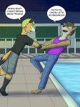  canine cervine comic fox fuze male mammal swimming_pool text 