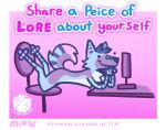 ambiguous_gender anthro belly blue_body blue_fur blue_hair canid canine cheek_tuft chest_tuft comic computer desk electronics facial_tuft fox fur furniture hair humor luckfoxo33 lying lying_on_table male_(lore) mammal meme pink_background silly simple_background solo table text tolng trans_(lore) trans_man_(lore) tuft white_belly