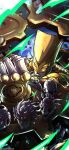  6+others absurdres armor colored_skin english_commentary fingerless_gloves gears gloves grey_skin helmet hierophant_green highres jojo_no_kimyou_na_bouken long_hair looking_at_viewer magician&#039;s_red messy_hair multiple_others no_humans noonvincent orange_eyes other_focus robot silver_chariot stand_(jojo) star_platinum stardust_crusaders statue the_fool_(stand) the_world tube yellow_armor yellow_gloves yellow_helmet 