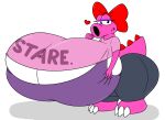  anthro big_breasts birdo black_eyes bottomwear bow_ribbon bra breasts clothing dinosaur female half-closed_eyes heart_symbol hi_res huge_breasts huge_thighs hyper hyper_breasts looking_at_viewer mario_bros mattthetooncat multicolored_body narrowed_eyes nintendo pants prehistoric_species reptile scalie shirt solo thick_thighs topwear two_tone_body underwear 