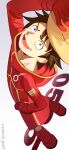  1boy 777._(pixiv) absurdres arm_up black_hair boots coat commentary from_above gloves hand_on_own_hip hat highres hood hood_down hooded_coat long_sleeves looking_at_viewer monkey_d._luffy official_alternate_costume one_piece open_mouth red_boots red_coat red_gloves scar scar_on_cheek scar_on_face short_hair solo standing straw_hat twitter_username 