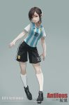  2018_fifa_world_cup adidas antilous argentina bangs black_shorts brown_hair full_body grey_background grey_eyes numbers'_uniform open_mouth original shirt shoes short_hair short_sleeves shorts simple_background smile sneakers soccer soccer_uniform solo sportswear watermark white_legwear world_cup 