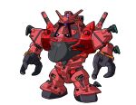  absurdres claws gundam gundam_gquuuuuux highres mecha mecha_focus mobile_suit no_humans one-eyed parody purple_eyes red_gundam reprilo_channel robot science_fiction simple_background v-fin weapon white_background zeon zock 