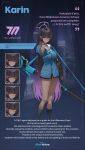  1girl absurdres anti-materiel_rifle bag black_bag black_hair black_halo black_socks blue_archive blue_bow blue_bowtie blue_nails blue_skirt blue_sweater blush bow bowtie boys_anti_tank_rifle breasts cardigan closed_eyes closed_mouth collared_shirt commentary dark-skinned_female dark_skin english_commentary english_text fingernails gradient_hair gun gun_sling halo hand_in_own_hair hand_up highres karin_(blue_archive) karin_(school_uniform)_(blue_archive) large_breasts light_frown long_hair miniskirt multicolored_hair multiple_expressions nail_polish official_alternate_costume official_art pleated_skirt purple_hair rifle school_uniform shirt shoulder_bag skirt smile sniper_rifle socks solo sweater very_long_hair weapon white_shirt 