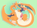  anus charizard claws gemkin green_background hi_res male nintendo penis pok&eacute;mon pok&eacute;mon_(species) presenting simple_background solo spread_legs spreading toe_claws tongue tongue_out video_games wings 