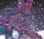  1girl absurdres aqua_hair aqua_nails breasts commentary cure_la_mer detached_sleeves double_bun dress gem gradient_hair hair_bun hair_intakes highres jewelry laura_la_mer long_hair medium_breasts multicolored_eyes multicolored_hair open_mouth pearl_(gemstone) pink_dress pink_eyes pink_hair precure ring solo toon_(noin) tropical-rouge!_precure two-tone_eyes two-tone_hair wavy_hair 