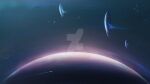  cambocreation glowing jellyfish no_humans original painterly planet scenery science_fiction sky space spacecraft star_(sky) starry_sky watermark 