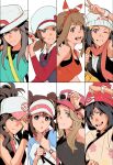  6+girls :d absurdres arm_up beanie black_hair black_shirt black_vest bow_hairband bracelet brown_eyes brown_hair closed_mouth commentary_request dawn_(pokemon) double_bun grin hair_bun hairband hat highres hilda_(pokemon) holding_strap jewelry korean_commentary leaf_(pokemon) long_hair lyra_(pokemon) may_(pokemon) multiple_girls one_eye_closed open_mouth pink_hat pokemon pokemon_bw pokemon_bw2 pokemon_dppt pokemon_frlg pokemon_hgss pokemon_oras pokemon_sm pokemon_xy red_hairband red_hat rosa_(pokemon) sangrokei scarf selene_(pokemon) serena_(pokemon) shirt sidelocks sleeveless sleeveless_shirt smile sunglasses teeth tongue upper_teeth_only v vest visor_cap white-framed_eyewear white_hat wristband yellow_bag z-ring 