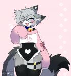 2025 absurd_res anthro bell bell_collar blep blue_collar blush clothed clothing collar crop_top cropped_sweater digital_media_(artwork) dipstick_ears dipstick_tail domestic_cat ear_markings egyptian_mau eyes_closed eyewear felid feline felis femboy footwear frilly frilly_clothing fur garter_belt garter_belt_socks garter_straps glasses gold_bell grey_body hair heart_symbol hi_res legwear leotard long_sleeves male mammal markings mochimunchkinz multicolored_ears nixuelle oversized_clothing pawpads pink_nose shirt simple_background smile socks solo stockings tail tail_markings thigh_highs tights tongue tongue_out topwear
