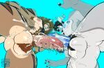 anthro antlers ball_tuft balls barazoku big_muscles big_pecs black_hair blue_penis bodily_fluids body_hair brown_body brown_fur cum cum_on_balls cum_on_chest cum_on_penis cumshot deer duo ejaculation facial_hair fangs felid foreskin frenum_ladder frenum_piercing frottage fur genital_fluids genital_piercing genitals glans goatee grey_body grey_fur hair happy_trail hi_res horn humanoid_genitalia humanoid_penis interspecies ladder_piercing low-angle_view male male/male mammal muscular muscular_anthro muscular_male nude nude_male pecs penile penis penis_piercing penises_touching piercing prehistoric_species prince_albert_piercing saber-toothed_tiger sex sinningfox smilodon smilodon_fatalis teeth tuft worm&#039;s-eye_view