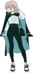  1girl bag black_cloak blonde_hair blue_eyes cloak expressionless flat_chest full_body handbag high-waist_pants highres kingrun long_hair original pants profile shoes sneakers solo 