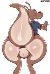  anthro anus backsack balls bottomless butt clothed clothing kappadoggo looking_back male mammal marsupial presenting rocko rocko&#039;s_modern_life shirt simple_background solo wallaby white_background 