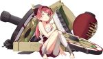  ;( artist_request bare_shoulders blue_eyes broken broken_weapon cannon collarbone full_body hair_ribbon hairband lantern looking_at_viewer low_twintails nihonmatsu_(oshiro_project) no_shoes oshiro_project oshiro_project_re red_hair ribbon sitting solo star star-shaped_pupils symbol-shaped_pupils torn_clothes transparent_background twintails weapon 