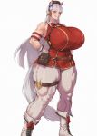  1girl alternate_body_size alternate_breast_size animal_ears armband bare_shoulders belt_pouch blunt_bangs boots bow bowtie breasts brown_hat covered_nipples curvy dress ear_bow ear_covers ear_ribbon gigantic_breasts gloves gold_ship_(umamusume) grin hand_on_own_hip hat highres horse_ears horse_girl horse_tail horseshoe_ornament knee_boots leggings long_hair muscular muscular_female o-ring pantyhose pillbox_hat pink_eyes pouch purple_bow red_bow red_bowtie red_dress sleeveless sleeveless_dress smile solo standing tail thigh_strap umamusume white_background white_boots white_gloves white_hair white_leggings zer0.zer0 