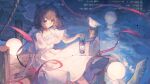  1girl absurdres animal_ears bird blue_eyes deer_ears dress highres kano_(hanayori_jyoshiryou) kano_(utaite) maccha_(mochancc) sitting solo water white_dress 