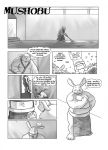  anthro blazingcheecks blush clothed clothing comic fundoshi japanese_clothing lagomorph male mammal open_mouth overweight overweight_male rabbit smile speech_bubble standing sumo text underwear 