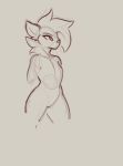  anthro black_and_grey breasts eyebrows featureless_breasts featureless_crotch female fur grey_background hair kae_esrial line_art mammal neck_tuft nude portrait qualzar short_hair simple_background sketch small_breasts solo standing tarunah three-quarter_portrait tuft wide_hips 