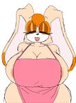 2023 anthro apron apron_only areola areola_slip big_breasts big_ears breasts cleavage clothed clothing curvy_figure digital_drawing_(artwork) digital_media_(artwork) eyelashes eyes_closed female floppy_ears front_view glistening_eyelids hair happy hi_res hourglass_figure huge_breasts huge_hips lagomorph leporid lipstick lop_ears makeup mammal mature_anthro mature_female momijizx open_mouth open_smile orange_hair portrait rabbit red_lipstick sega side_boob simple_background sketch smile solo sonic_the_hedgehog_(series) tan_body three-quarter_portrait vanilla_the_rabbit voluptuous white_background wide_hips
