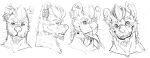 absurd_res anthro beard bust_portrait chumbasket ear_piercing ear_ring facial_hair fangs fish_in_mouth fish_meat food front_view glistening glistening_eyes grin hi_res hybrid hyena industrial_piercing_ladder looking_at_viewer male male_anthro mammal meat monochrome mustelid otter piercing portrait ring_piercing side_view simple_background sketch_page smile solo teeth tongue tongue_out