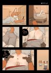 anthro anus arm_tuft artist_name backsack balls bed black_nose blue_bottomwear blue_clothing blue_shorts blush bookshelf bottomwear brown_hands butt canid canine cheek_tuft clothing comic digital_drawing_(artwork) digital_media_(artwork) directional_arrow door door_handle duo electronics exclamation_point facial_tuft fur furniture genitals grey_bottomwear grey_clothing grey_shirt grey_shorts grey_topwear hand_on_butt head_on_hand head_tuft hi_res high-angle_view holding_object holding_phone inner_ear_fluff inside kneeling kneeling_on_ground listening_to_music lying lying_on_bed male male/male mammal multicolored_body on_bed on_front onion_y1 opening_door orange_body orange_fur orange_tail pawpads perineum phone pink_pawpads question_mark raised_arms raised_tail red_clothing red_underwear shaded shirt shorts side_view speech_bubble spread_butt spreading standing surprised tail text three-quarter_view topwear tuft two_tone_body underwear undressing undressing_another undressing_between_scenes undressing_partner white_body white_fur white_inner_ear white_inner_ear_fluff y_anus