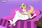  bed canid canine canis delilah_(dc) domestic_cat domestic_dog eyeshadow felid feline felis female feral feral_on_feral foxretro furniture krypto_the_superdog makeup male male/female mammal tagme 