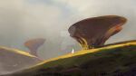  1other cambocreation cloak cloud cloudy_sky flock fog giant_mushroom grass hill landscape mushroom original painterly scenery science_fiction sky sunlight watermark white_cloak 