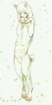  1girl abstract_background animal_ears animal_hands body_fur cat_ears cat_feet expressionless extra_breasts full_body furry furry_female human_head isaki_(shimesaba) monster_girl original small_tail solo standing white_fur white_hair white_tail 