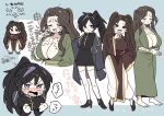  3girls :d barefoot black_shoes blue_coat blush body_markings breasts brown_hair chinese_clothes cleavage coat commentary_request crying crying_with_eyes_open genderswap genderswap_(mtf) kojocho05 large_breasts limbus_company multiple_girls open_mouth pants project_moon relationship_graph shi_huazhen_(project_moon) shi_sijing_(project_moon) shi_yihua_(project_moon) shoes sleeves_past_fingers sleeves_past_wrists smile tears thighhighs translation_request twintails white_pants white_thighhighs 