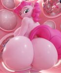  3d_(artwork) 5:6 absurd_res anthro anthrofied big_breasts big_butt biped blue_eyes breasts butt clothed clothing digital_media_(artwork) equid equine eyelashes female floppyhuman friendship_is_magic glistening glistening_butt hair hasbro hi_res huge_butt legwear looking_at_viewer looking_back mammal my_little_pony pinkie_pie_(mlp) pupils smile solo tail tail_aside thick_thighs thigh_highs three-quarter_view 