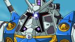  glowing glowing_eyes gundam gundam_gquuuuuux highres mecha mecha_focus mobile_suit no_humans one-eyed parody purple_eyes reprilo_channel robot science_fiction v-fin white_gundam zeon zock zooming_in 