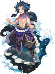  :o black_hair chest clenched_hand faux_figurine forehead_tattoo full_body hair_tubes harada_takehito horns long_hair looking_at_viewer makai_wars male_focus official_art open_mouth pants sandals shirtless solo standing susanoo_(yurudorashiru) water yellow_eyes yurudorashiru 