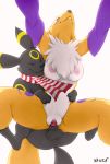  2018 all_fours animal_genitalia animal_penis anthro anthro_on_feral anus armwear balls bestiality black_fur black_sclera blue_eyes breasts bridal_gauntlets canine canine_penis chest_tuft clothing color_edit colored digimon digital_media_(artwork) duo edit eeveelution erection fan_character female feral from_behind_position fur knot knotting looking_pleasured low-angle_view male male/female male_penetrating mammal markings mostly_nude mounting nawka nintendo nipples penetration penis pok&eacute;mon pok&eacute;mon_(species) pussy renamon scarf sex simple_background size_difference sky_(umbry_sky) smaller_male smile spread_legs spreading tuft umbreon vaginal vaginal_knotting vaginal_penetration video_games white_background white_fur worm&#039;s-eye_view yellow_fur 