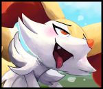  blitzdrachin blush braixen canine cropped feral fur half-closed_eyes mammal nintendo open_mouth painting panting pok&eacute;mon pok&eacute;mon_(species) red_eyes red_fur romantic suggestive sweat tongue tongue_out video_games white_fur yellow_fur 