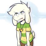  2018 asriel_dreemurr caprine clothing crackers cub goat green_eyes jewelry male mammal necklace open_mouth simple_background solo undertale video_games white_background young 