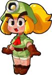  2018 4_fingers armor blonde_hair boots breasts chi-iz clothing digital_media_(artwork) fangs female footwear gloves goomba goombella hair helmet hi_res humanoid looking_at_viewer mario_bros nintendo not_furry open_mouth paper_mario shorts simple_background smile solo video_games white_background 