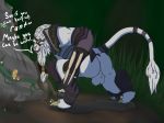  2018 anthro anus austrum backsack balls butt digital_media_(artwork) english_text feline fur hi_res league_of_legends lion looking_at_viewer male mammal open_mouth rengar_(lol) riot_games smile sweat text video_games 