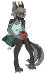  2018 5_fingers anthro barefoot canine clothed clothing digital_media_(artwork) female holding_object kaitycuddle mammal simple_background sitting solo white_background 
