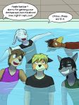  avian bird canine cervine clothing comic fox fuze lagomorph male mammal procyonid rabbit raccoon swimming swimming_pool text wet_clothing 