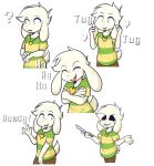  2018 ? asriel_dreemurr blush caprine clothing crackers cub eyes_closed goat green_eyes jewelry knife laugh looking_at_viewer male mammal necklace open_mouth red_eyes simple_background solo undertale video_games wave white_background young 