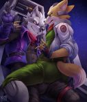  anthro butt canine clothed clothing duo fox fox_mccloud fully_clothed male male/male mammal nintendo nurinaki on_lap sitting sitting_on_lap smile smirk star_fox video_games wolf wolf_o&#039;donnell 