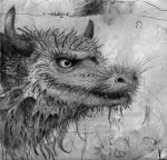  ambiguous_gender bd black_eyes fur headshot horn monochrome pencil_(artwork) smile solo teeth traditional_media_(artwork) unknown_species whiskers 