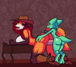  2018 4_fingers anthro areola big_breasts big_butt boots breasts butt canine cassidy_(kobold_adventure) claws clothing cowboy_hat cute digital_media_(artwork) duo erection eyelashes female footwear fox fur green_scales hair hat hi_res huge_breasts kobold kobold_adventure lizard male male/female mammal moe_(kobold_adventure) nipples nude open_mouth orange_fur penetration penis pussy quitetricky red_eyes red_hair reptile scales scalie sex smile standing thick_thighs tongue tongue_out vaginal 