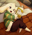  anthro asriel_dreemurr bed book caprine clothing goat hi_res mammal open_mouth sarusa1 solo teeth undertale video_games 