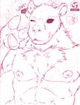  &lt;3 2018 abs anthro capybara darkan fur looking_at_viewer male mammal monochrome muscular muscular_male nipples nude one_eye_closed pecs purple_and_white rodent simple_background smile solo standing wink 