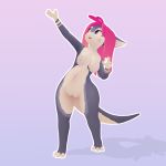  1d.z 2018 3d_(artwork) breasts digital_media_(artwork) dragon electrycpynk_(character) female front_view hair inner_ear_fluff nipples nude pink_eyes pussy scalie simple_background solo standing 
