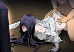  1boy 1girl abs ass black_hair blush clenched_teeth clothed_female_nude_male clothed_sex ghost_girl gureko_rouman long_hair nude red_eyes saliva sex sweat teeth the_ring torn_clothes yamamura_sadako 