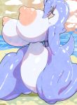  2018 anthro beach big_(disambiguation) big_breasts breasts dragon female huge_breasts kemofmof kemono sand seaside solo thick_thighs voluptuous 