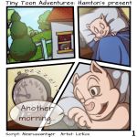  2018 alarm_clock building clock comic detailed_background digital_media_(artwork) hamton_j_pig house lirkov male mammal pig porcine solo text tiny_toon_adventures tree warner_brothers 